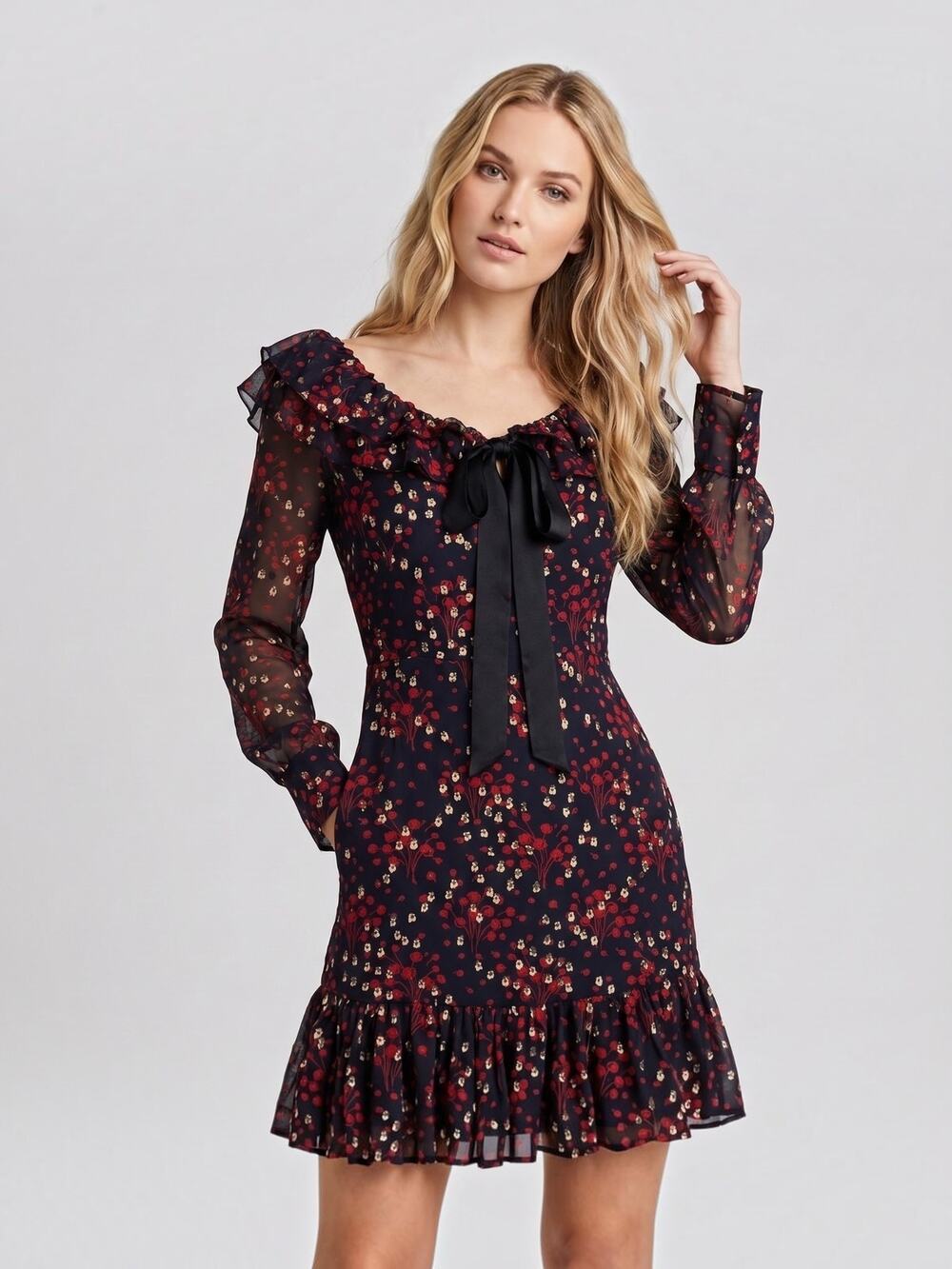 Jill Stuart Metallic Silk Flounce Long Sleeve Mini Dress Size 0 NEW